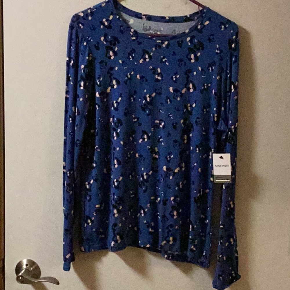 Nine West Blue Patterned Women's Top